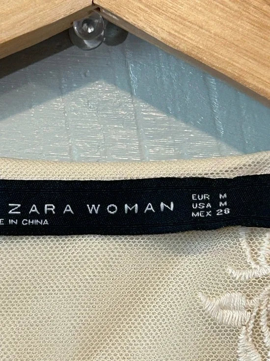 Zara Sheer Embroidered Kimono in Beige with White Lace - Picture 13 of 16